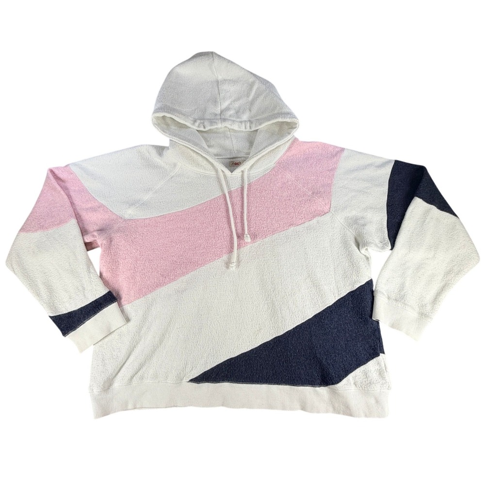 Faherty Women Hoodie Colorblock Diagonal XL Pink White Navy Cotton Blend